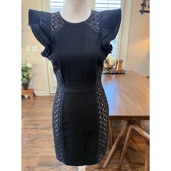 BCBGMAXAZRIA Desirae Black Eyelet Lace Ruffle Sleeve Cocktail Dress Size 2 NWT - Picture 2 of 11